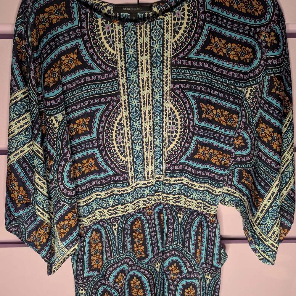 BCBGMaxAzria Teal, Navy & Mustard Printed Tunic - Picture 1 of 2